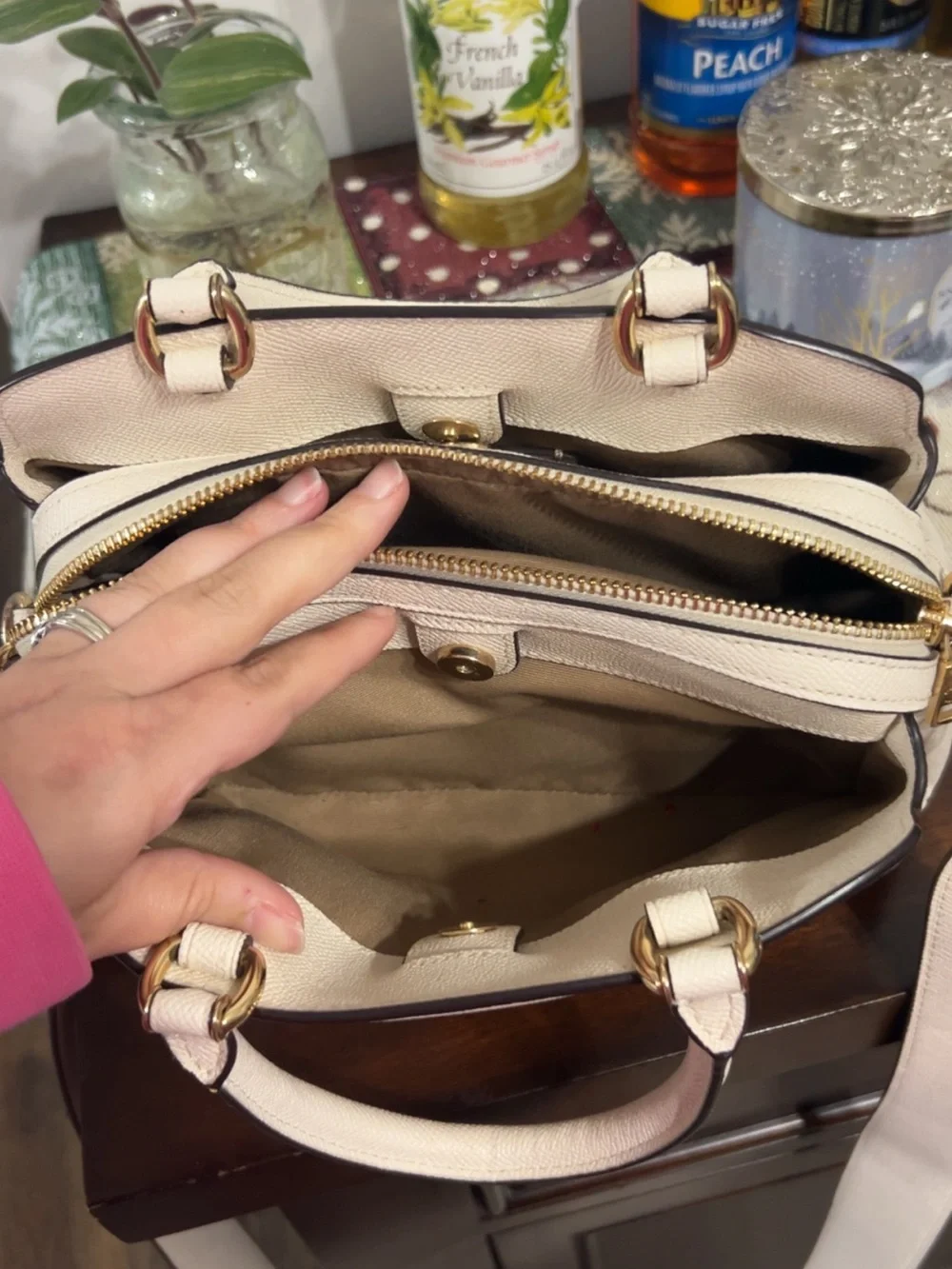 Coach Cream Pebbled Leather Satchel with Gold Hardware